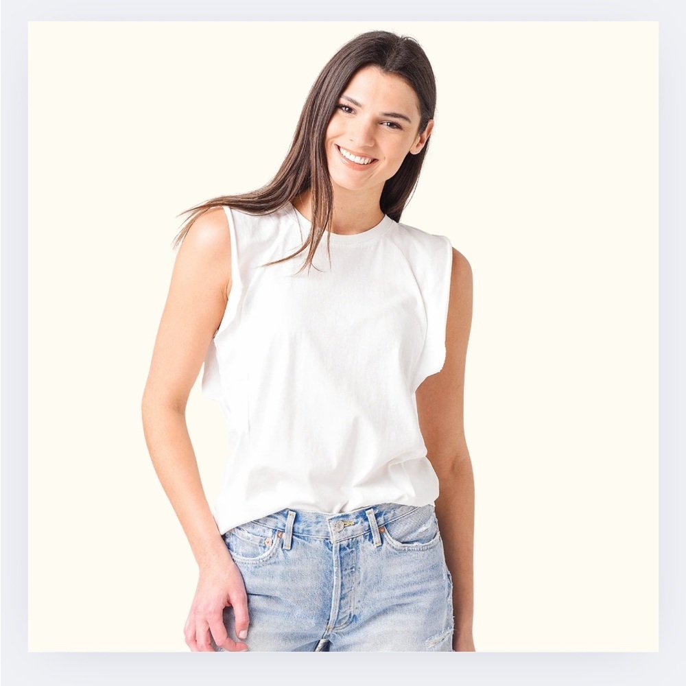 Frame Denim White Ruffle Muscle Tee | Size Medium - Picture 3 of 6